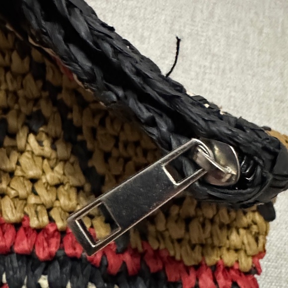 NWOT Woven Natural Material Bag-Black/Brown/Red/Cream-Faux Leather Straps-Lined - Picture 9 of 12